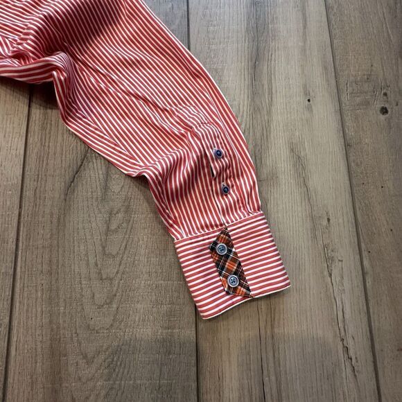 Robert Graham Striped Shirt Mens Small Regular Flip Cuff Button Long Sleeve Red - Picture 7 of 12
